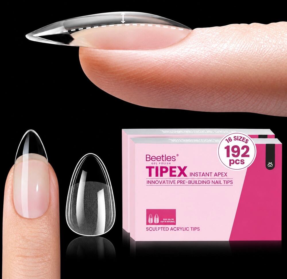 Beetles Tipex Instant Apex Nail Tips, Short Almond, 144 16 Sizes (00-14)